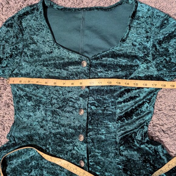 Vintage Emerald Green Crushed Velvet Skater Babydoll Fit Flare Dress Whimsigoth - Picture 12 of 13